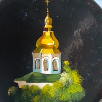 Fára festett orosz miniatűr kép  9,5 cm