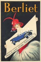 Vintage régi autó automobil reklám plakát reprint nyomat Cappiello Berliet kék cabrio nő piros kalap