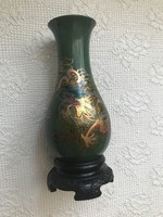 Különleges Kinai zöld sárkányos kézzel festett lakk váza talppal