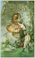 Szecessziós romantikus bicikli kerékpár reklám plakát reprint nyomat Bismarck erdő szikla emléklap