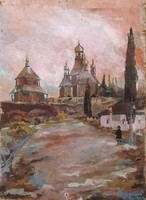 Bogány L.: Kijevi templom magyar szemmel, 1942 - olaj-vászon festmény a 2. világháború idejéből