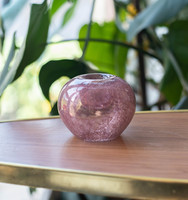 Retro karcagi (berekfürdői) fátyolüveg gyertyatartó - rózsaszín / lila repesztett üveg