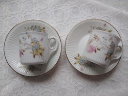 Antik PLS, Pfeiffer und Löwenstein fehér, bordázott kézzel színezett virágos kávés szettek