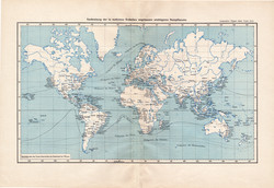 Fontosabb növények elterjedése, világtérkép 1909, eredeti, német nyelvű, 24 x 41 cm, növény, térkép