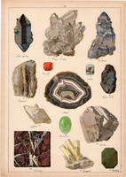 Ásvány (22), hegyi kristály, márvány, nemes opál, kvarc, ahát, litográfia 1899, eredeti, 24 x 34 cm