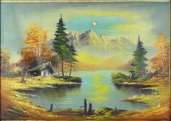 1D944 XX. századi festő : Vízparti táj naplementében