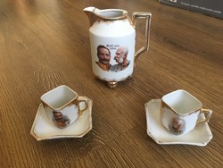Ferenc József és Vilmos császár portrés I.vh-s emlék porcelán kávés készlet