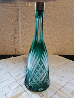 Eladó antik zöld üveg ólom kristály boros palack ezüst kiöntő résszel!