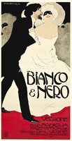 Vintage olasz színházi divat plakát reprint fekete fehér álarcosbál elegáns pár estélyi ruha frakk