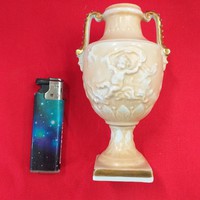 Német Plaue Von Schierholz Puttó,Angyal Mintás Porcelán Váza 12.5 cm