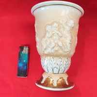 Német Plaue Von Schierholz Puttó,Angyal Mintás Porcelán Váza 16 cm