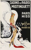 Vintage francia kabaré plakát reprint nyomat Mistiguette sanzon énekesnő Párizs kutya agár kaszinó