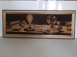 Gobelin - KÉP  97 x 38 cm !! -  VIKTORIÁNUS HANGULAT - ARANYOZOTT - fa keretben - Osztrák - Hibátlan