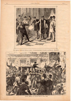 A tömeg megtámadja Tisza miniszter hintóját, metszet 1889, 16 x 23 cm, Magyarország, fametszet, dán