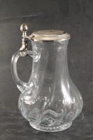 Antik ezüstözött fedelű üveg karaffa 120