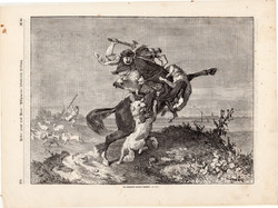 A juhtolvaj, metszet 1866, 23 x 31 cm, Magyarország, fametszet, magyar, betyár, juh, kutya