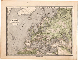 Európa hegy -, és vízrajzi térkép 1871, eredeti, német nyelvű, E. von Sydow, Kárpátok, Alpok