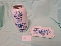 Hollóházi váza és tálca Épszöv 17 cm és 9x15 cm