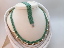 Gyöngy  nyaklánc és karkötő - zöld