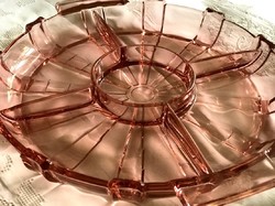 Rózsaszín art deco üveg kínáló tál