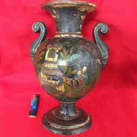 Alt wien johann maresch majolica faience terracotta vase with oriental Chinese pattern, carafe. 33 Cm