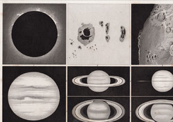 Csillagászat (7), egyszín nyomat 1870, asztronómia, Nap, Saturnusz, Mars, Hold, Jupiter, bolygó