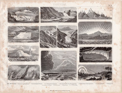 Földrajz (15), egyszín nyomat 1870, gleccser, Grönland, úszó jéghegy, északi fény,