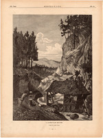 A gazdátlan malom, fametszet 1881, metszet, nyomat, 22 x 30 cm, Ország - Világ, hegy, erdő, patak