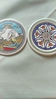Greek marked 3 pieces of handmade commemorative plate ceramic 9 cm