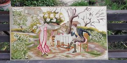 Magnificent Large Antique Baroque Scene Micro Handwoven Gobelin