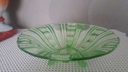 Zöld art deco üveg kínáló tál 26 cm