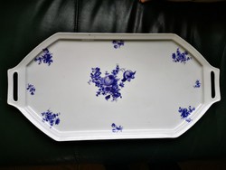 Antik hatalmas kék virágos porcelán tálca  52 x 26 cm