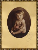 1E142 Régi keretezett gyermek gyerek csecsemő fotográfia 1932