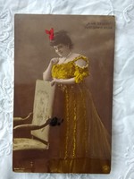 Antik kézzel színezett fotólap/képeslap Turcsányi Olga színésznő, Sterliszky műtermi fotója 1908