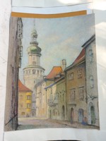 Sopron, Tűztorony, pasztell festmény, méret jelezve!