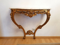 Barok-rokoko XVI.Lajos konzol  asztal  86x84x34cm márványlappal és egy tükör.