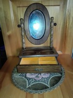 Antique shaving mirror with storage box with 3-part drawer.41Cm