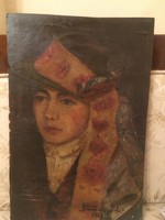 Úri hölgy kalapban , szignózott festmény 1928-ból .