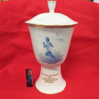 Német,Germany Kardos Meissen Kézi Festésű,Porcelán Serleg Váza,Kupa,Sporttörténeti Darab.34 cm.