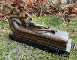 Female nude lying on sofa - bronze sculpture artwork