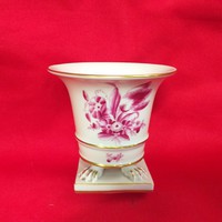 Régi Ó-Herendi 1930-as Évek,Virágos Raspberry Tulip Oroszlánlábas Porcelán Kaspó,Váza.10 cm.