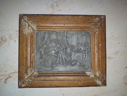 Antik réz galvanoplasztika eredeti fakeretben, 24,5x30 cm