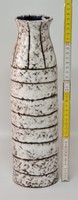 Sötétbarna, szürke, vonalmintás, iparművészeti, hódmezővásárhelyi mázas kerámia váza (1718)