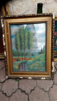 Festmény tájkép ,elől űvegezve! 47*37 Cm