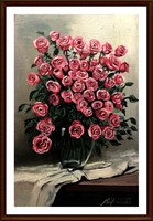 Ferenc Bánfi - roses in a vase (19 x 29, oil)
