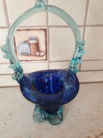 Retro, gyönyörű,  kék,  szakítottüveg kosár, üvegkosár eladó!