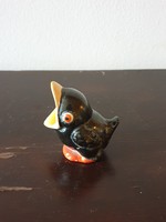 Komlós kerámia? apró fekete madár rigó gyűrűtartó figura kézzel festett jelzetlen