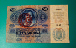 50 Korona - Bécs,1914. január 2. - Magyarország felülbélyegzéssel - sorozatszám: 1043