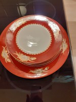 Cookie set 6 plates + bowl brown border gold decoration Chinese porcelain