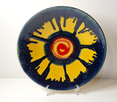 Retró, iparművészeti mázas kerámia tányér 28,2 cm.